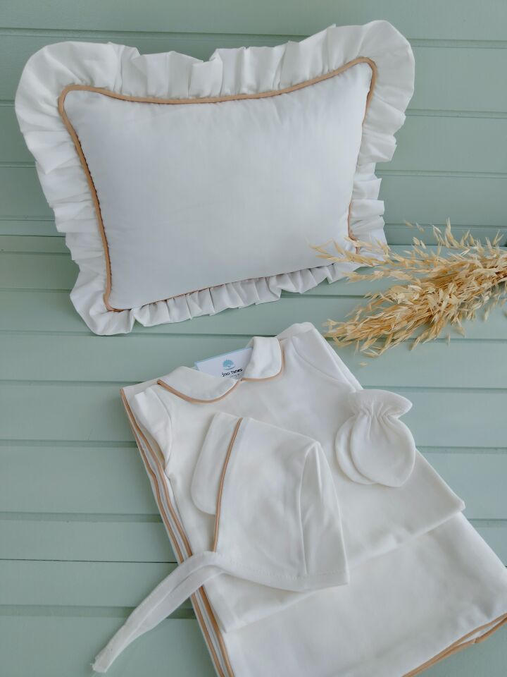 Erkek Bebek Hastane Çıkışı Bej Zade Biyeli 5li Set