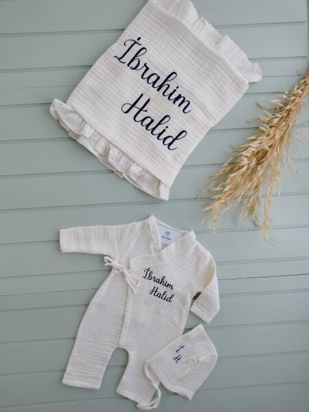 Müslin Bebek Kruvaze Tulum + Battaniye