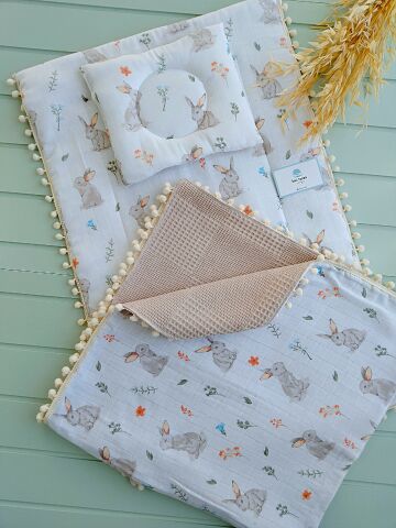Bebek Pikeli Müslin Battaniye + Alt Açma Set