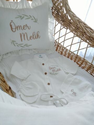 İnce Müslin Set / Yastık+ Battaniye+ Tulum Sapka Eldiven