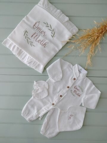 İnce Müslin Set / Yastık+ Battaniye+ Tulum Sapka Eldiven