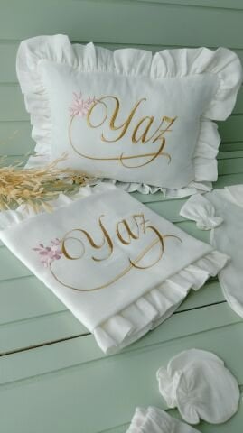 İnce Müslin Set / Yastık+ Battaniye+ Bebe yaka Tulum